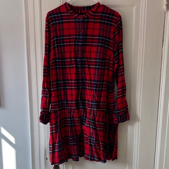 GAP NWT Red and Blue Plaid Flannel Shirt Dress Sz L Tall - Picture 3 of 4